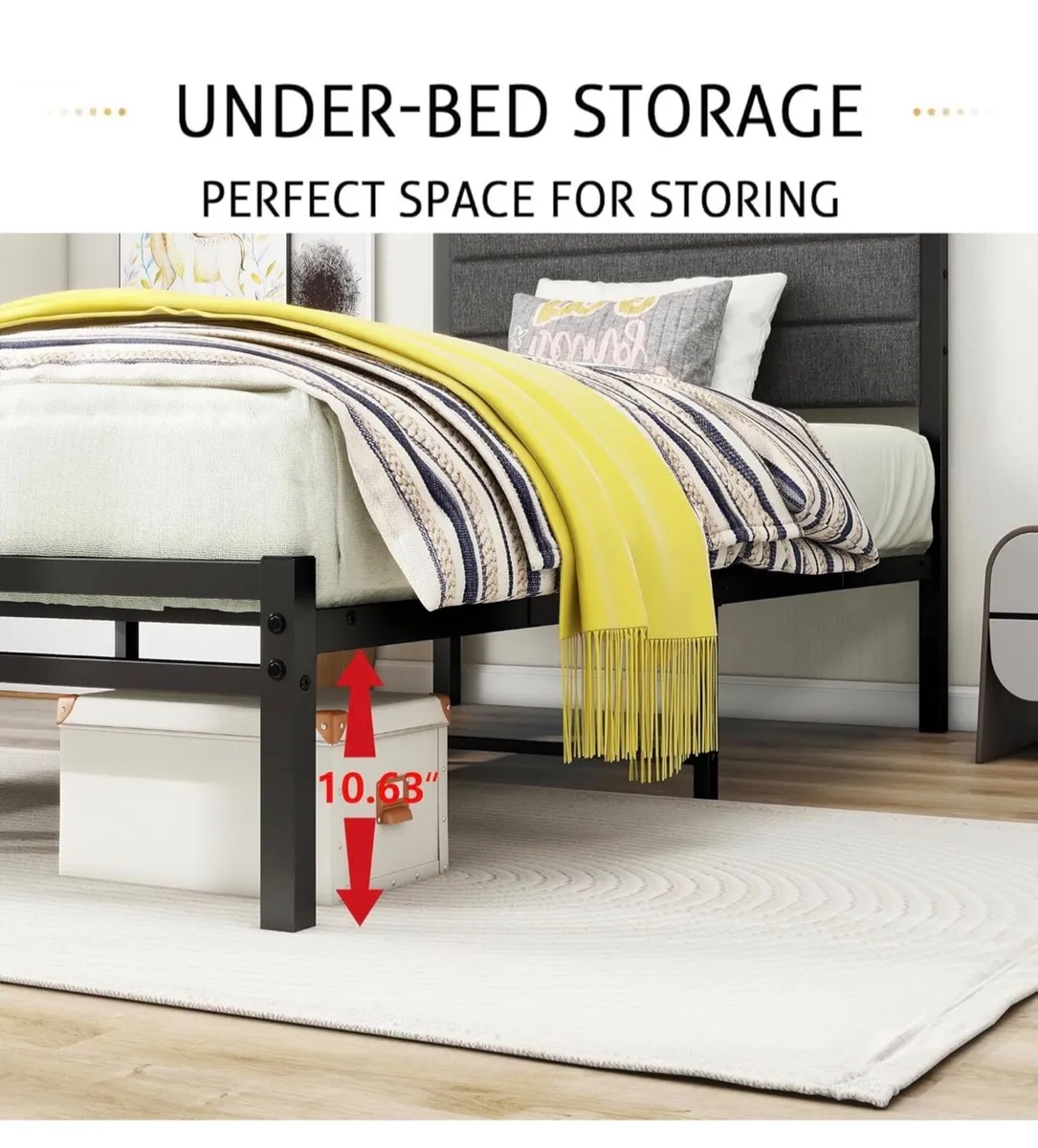 Single Bed Frame with Upholstered Headboard,Heavy - Image 4