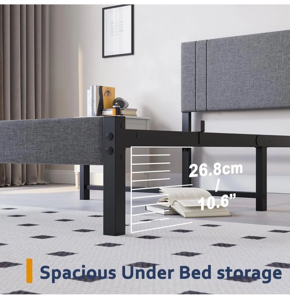 Metal Single Bed Frame with Storage and Shelf Head - Image 4