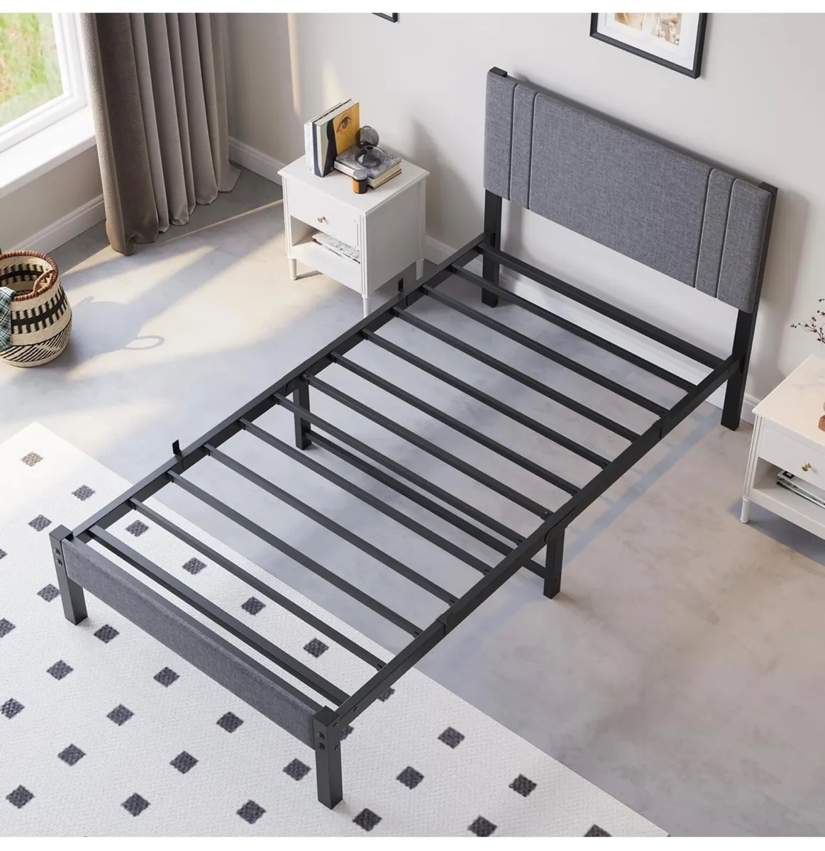 Metal Single Bed Frame with Storage and Shelf Head - Image 2