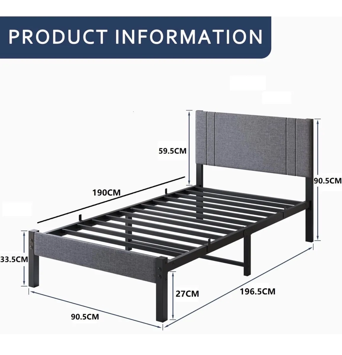 Metal Single Bed Frame with Storage and Shelf Head - Image 2