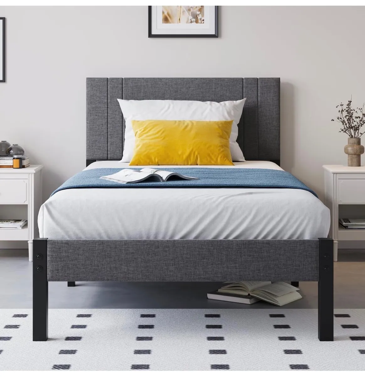 Metal Single Bed Frame with Storage and Shelf Head - Image 3