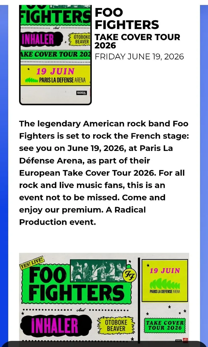 Foo Fighters 2 tickets concert in Paris
