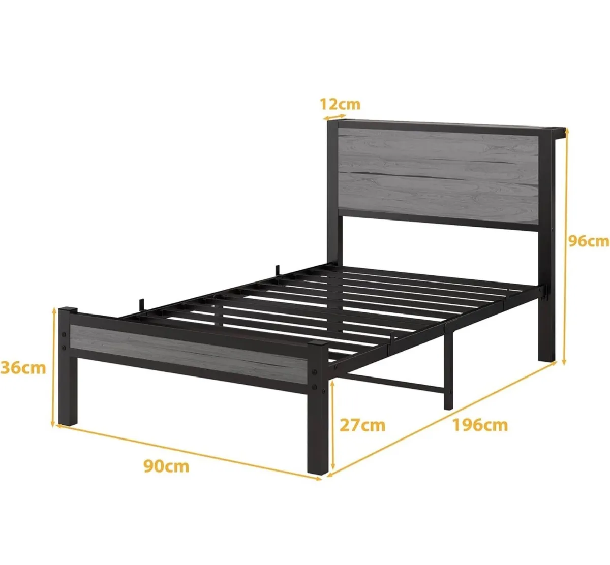 Wooden Single Bed Frame with Storage Headboard She - Image 2