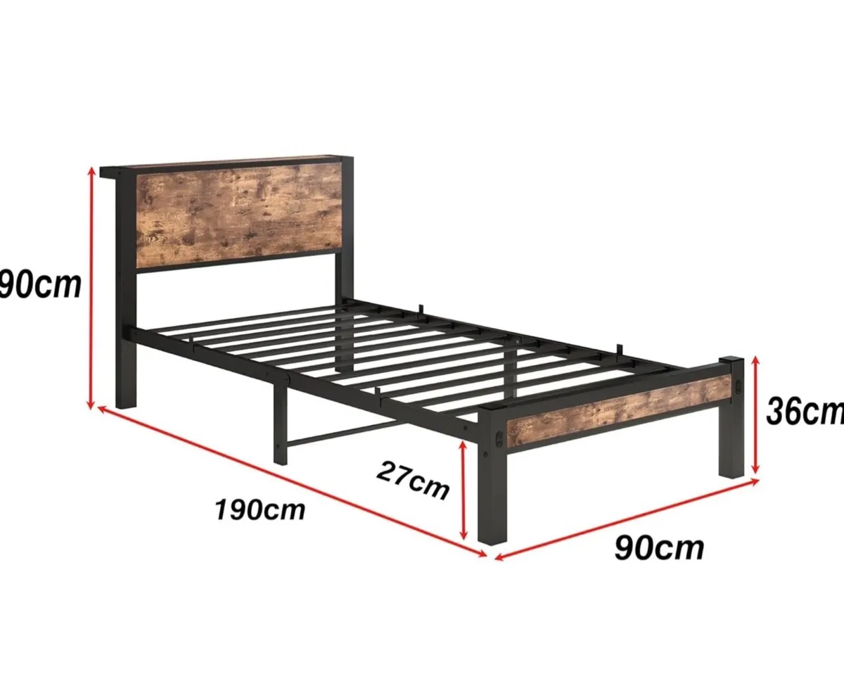 Single Bed Frames with Wooden Storage Headboard Sh - Image 2
