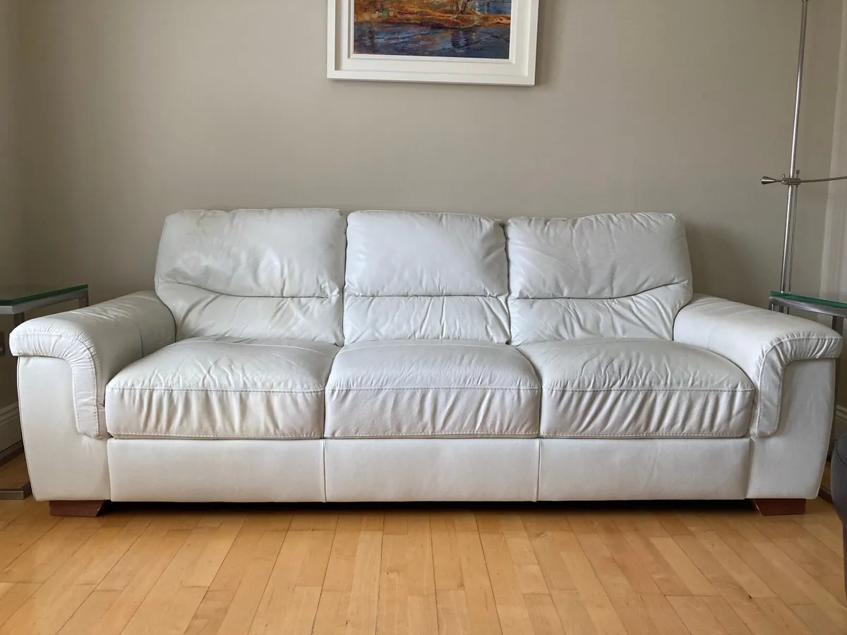 3 seater White Leather Couch