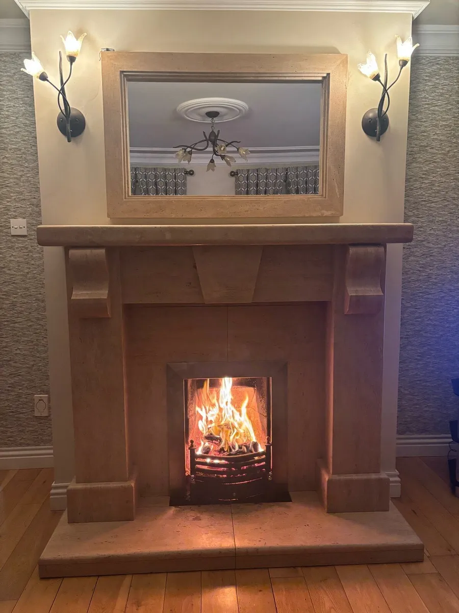 Cream Marble Fireplace & matching mirror - Image 1