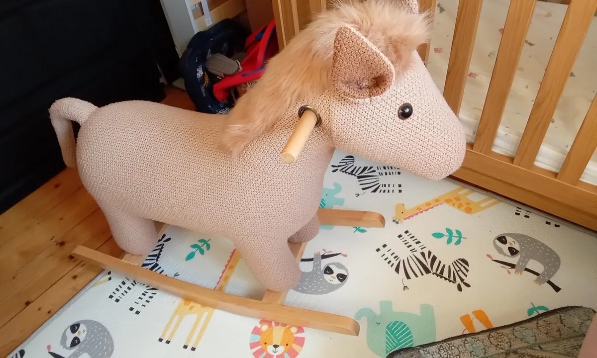 Child's gorgeous rocking horse on wooden stand - Image 1