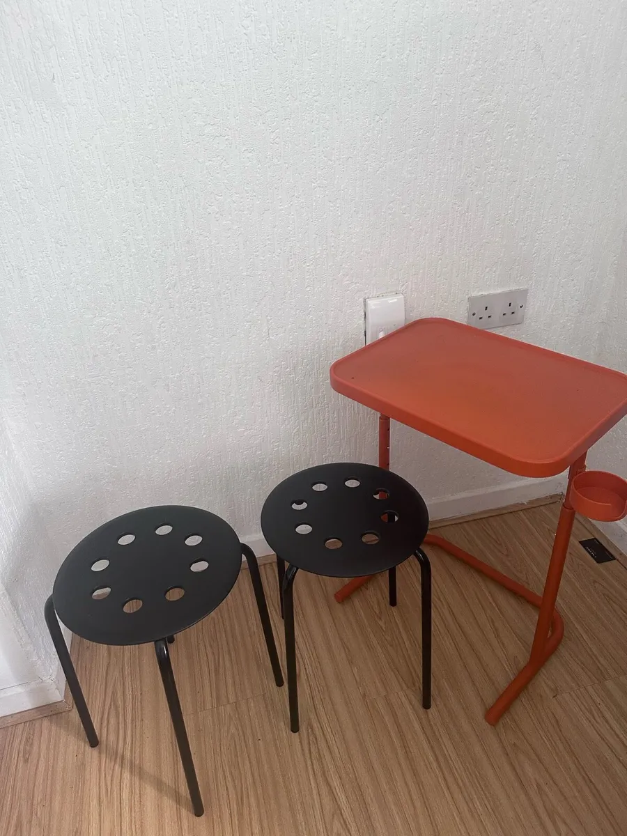 2x IKEA Marius Stools + Adjustable Side Table - Image 1