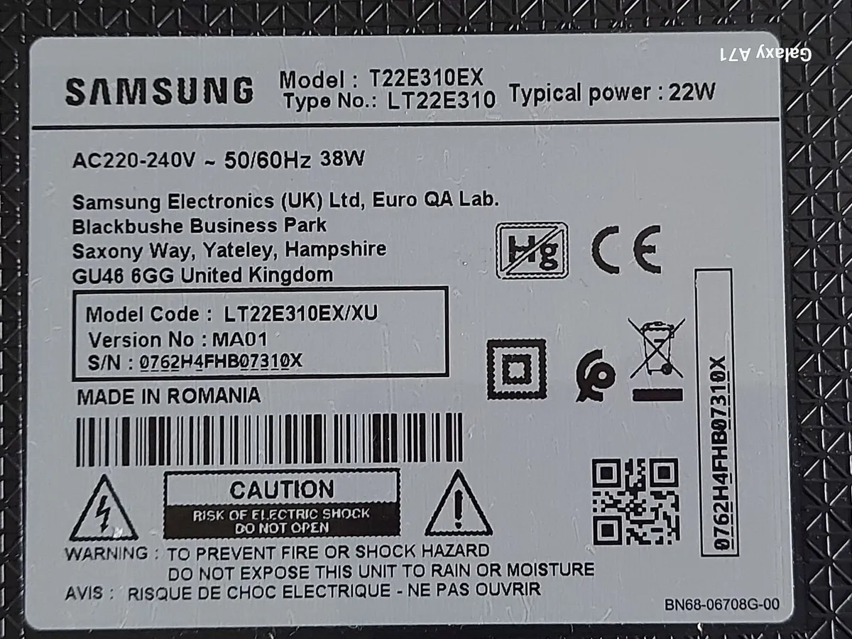 Samsung 22" TV Model T22E310EX, No Remote Control - Image 2