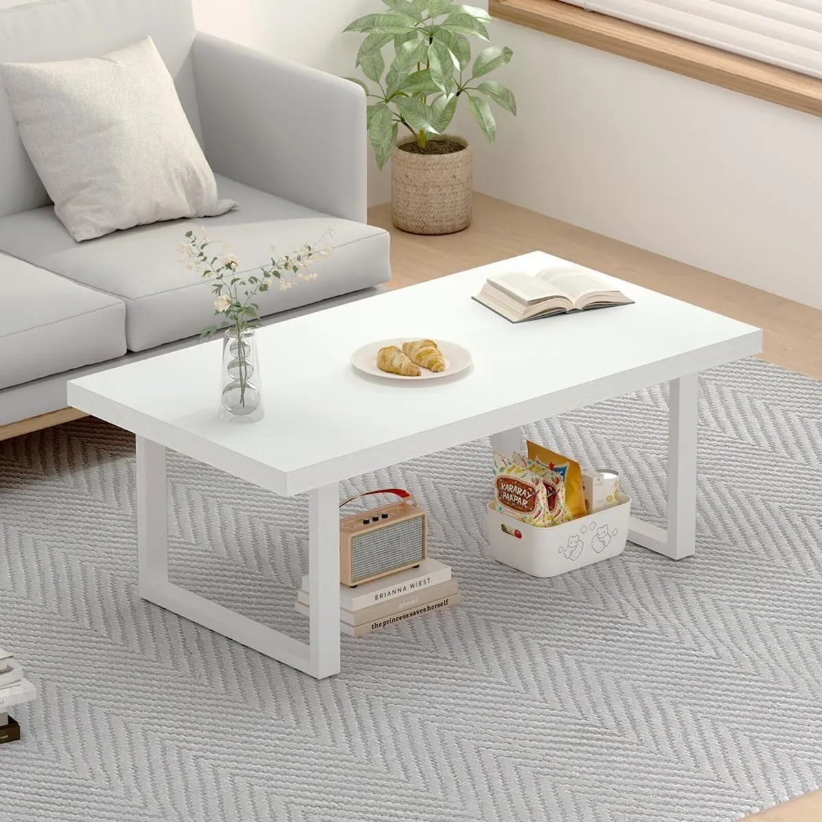 White Coffee Table Modern Minimalist Wooden - Image 3