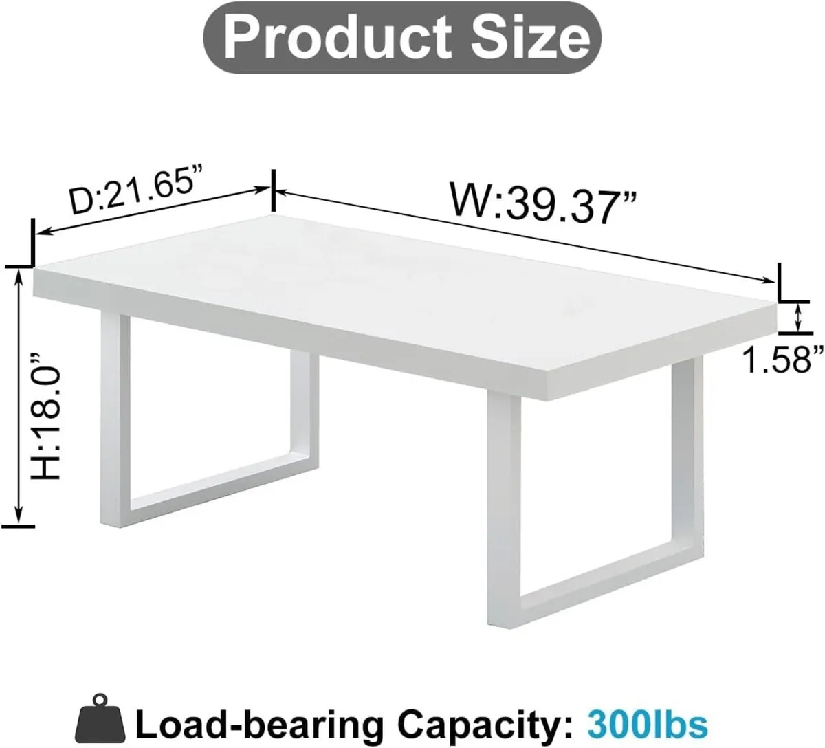 White Coffee Table Modern Minimalist Wooden - Image 2