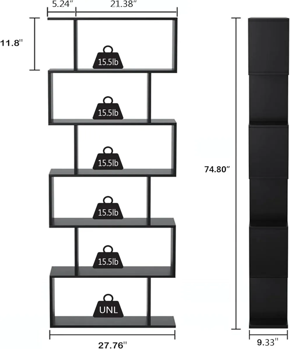 Bookshelf 6-Tier Geometric Bookcase S Shaped Book - Image 3