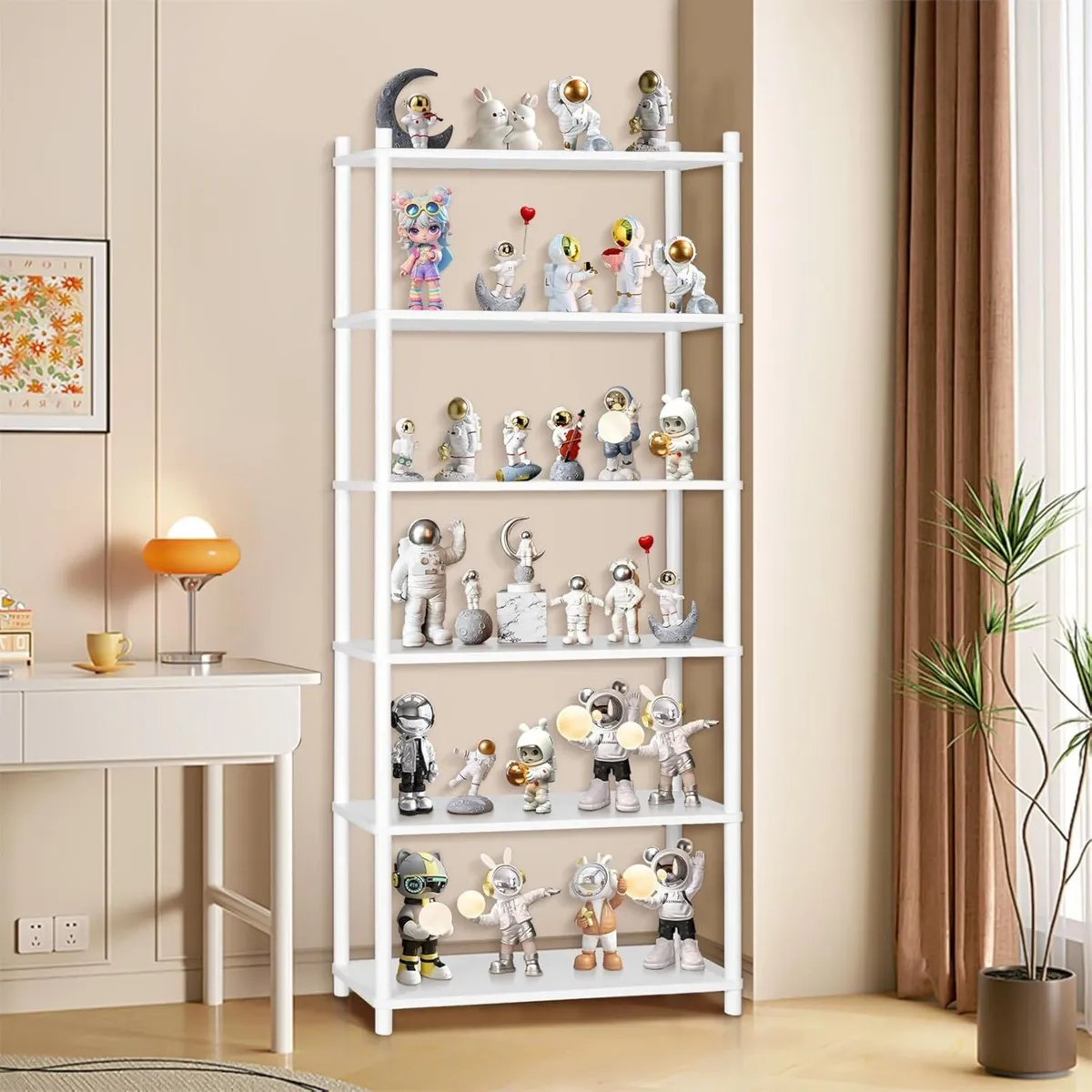 6 Tier Bookshelf White Shelving Unit Tall Storage - Image 3