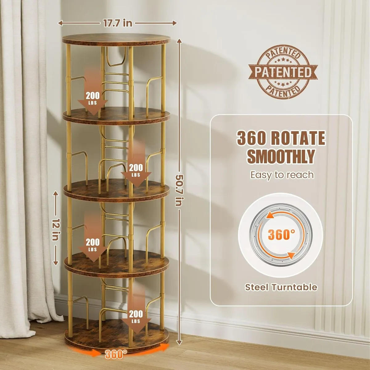 4 Tier Rotating Bookshelf 360degrees Corner Tower - Image 2