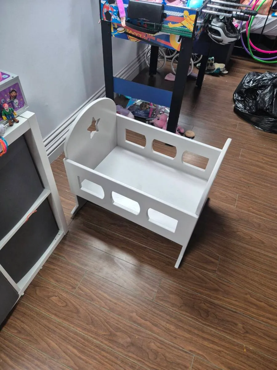 Dolls large cot and old fashioned car ride on - Image 2