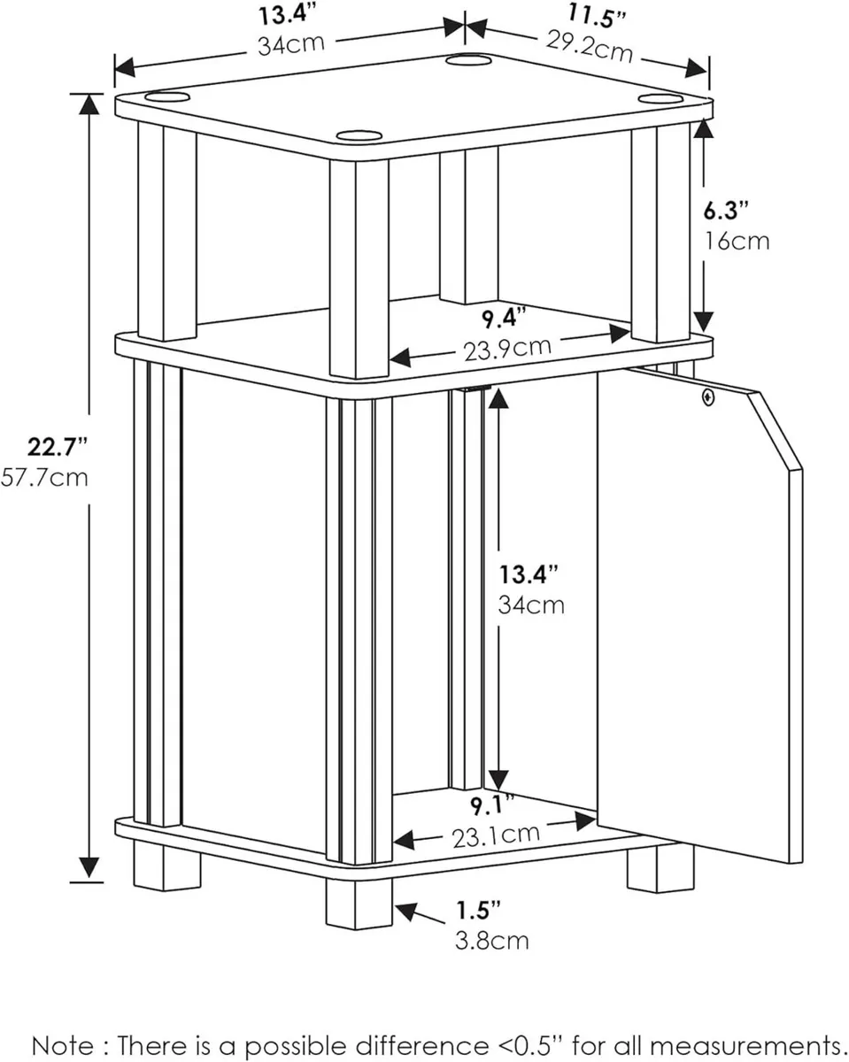 JUST Side Table Set of 2 3-Tier End with Door - Image 3