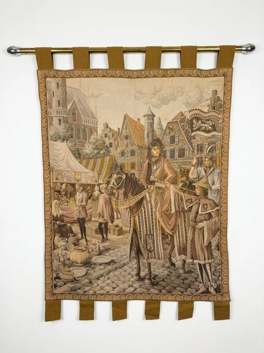20th Century French Medieval Street Market Tapestry - Image 1