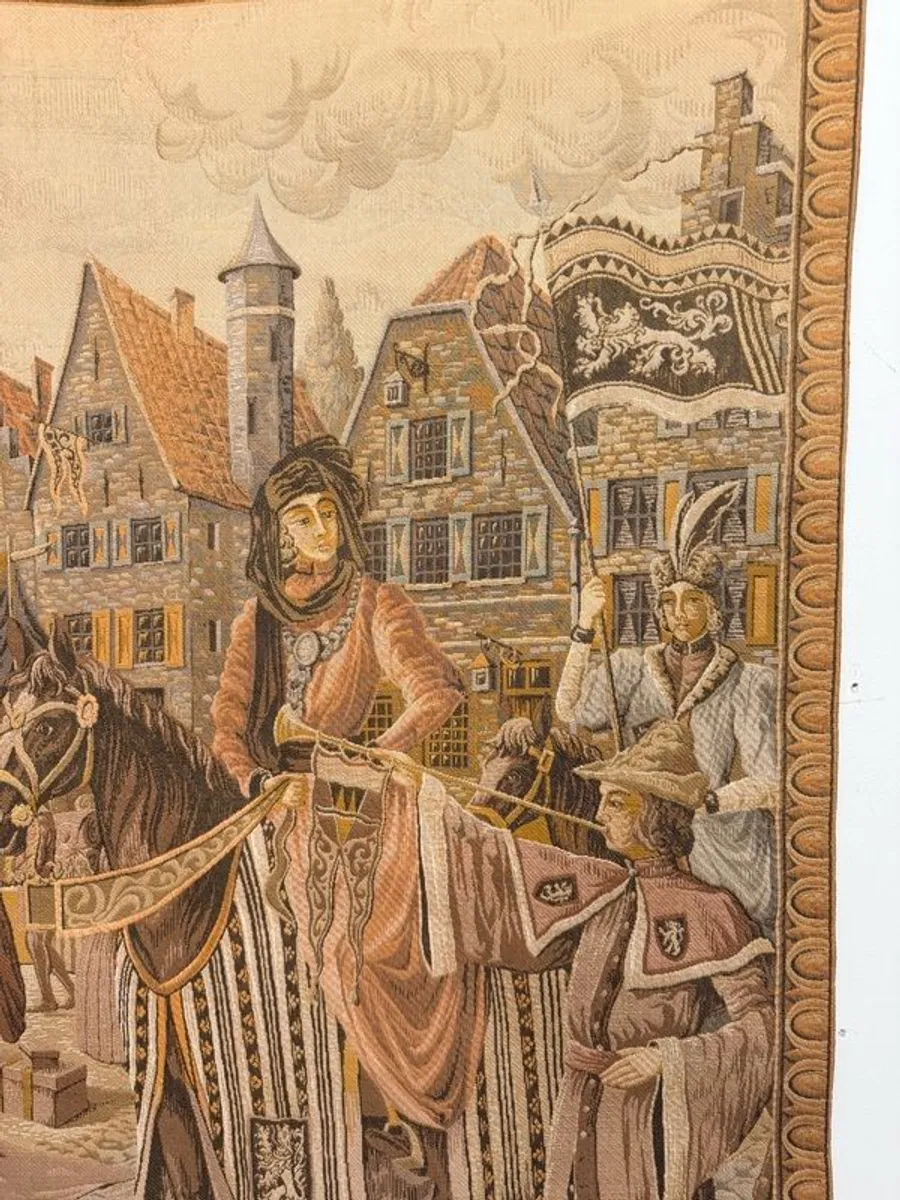 20th Century French Medieval Street Market Tapestry - Image 2