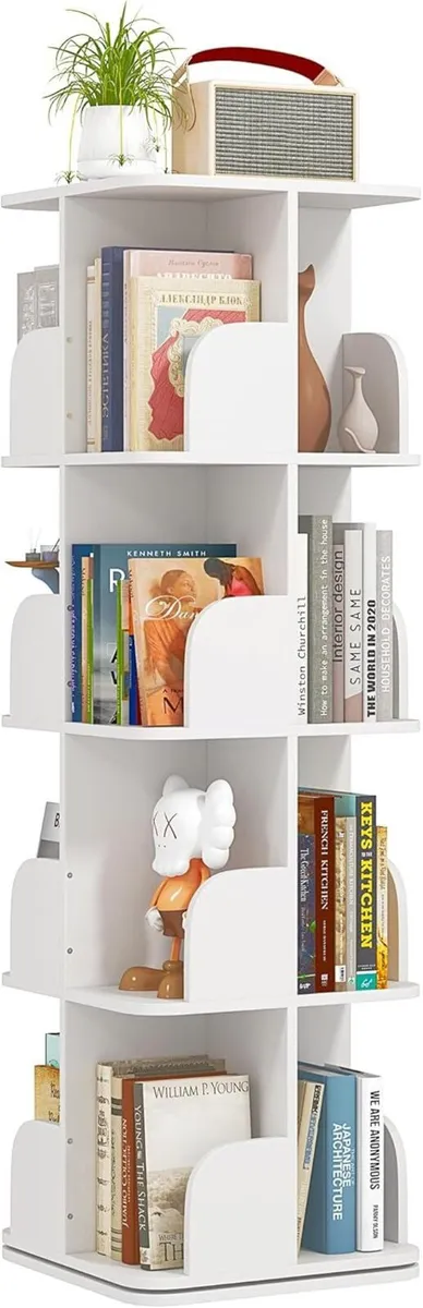 4 Tier Rotating Bookshelf Adjustable Tiers Square - Image 1