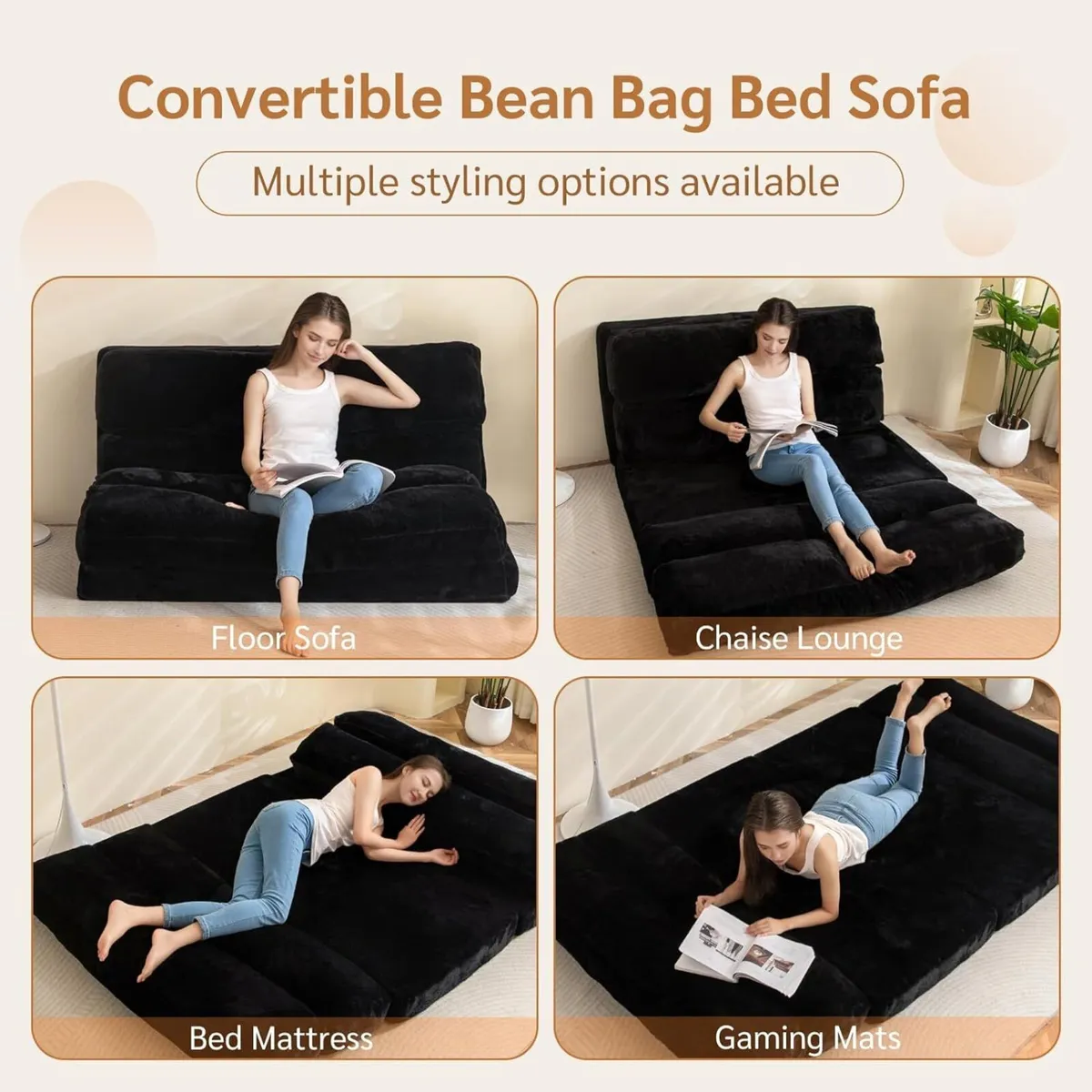Bean Bag Bed Folding Sofa Floor Mattress for - Image 3