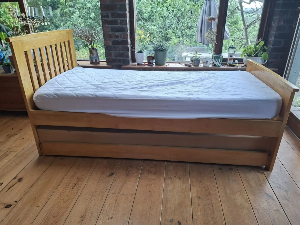 Adult size trundle bed with 2 mattresses. Vgc.