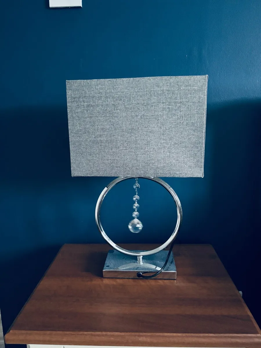 Polished chrome & crystal modern table lamp set (2 - Image 2
