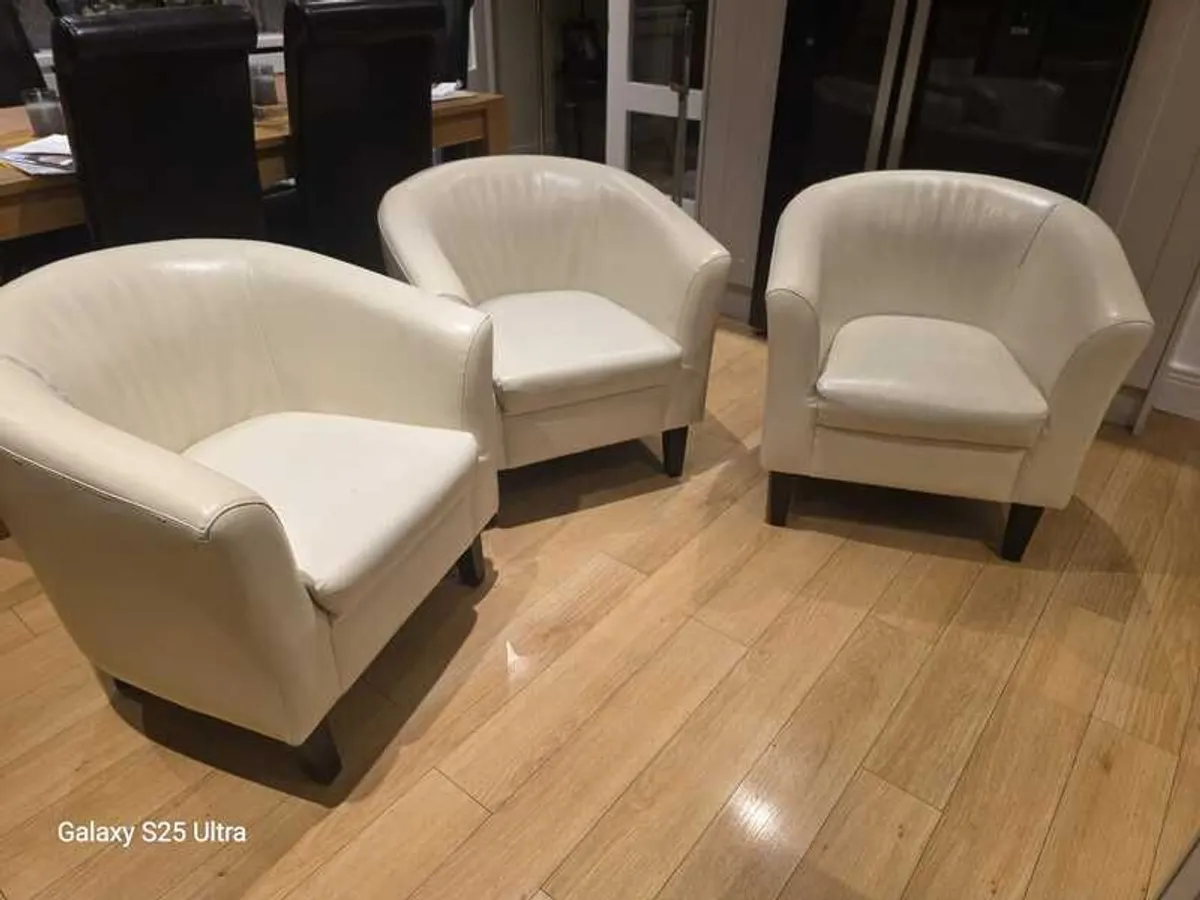 Three stylish leather arm chairs. Two require upholstery - Image 1