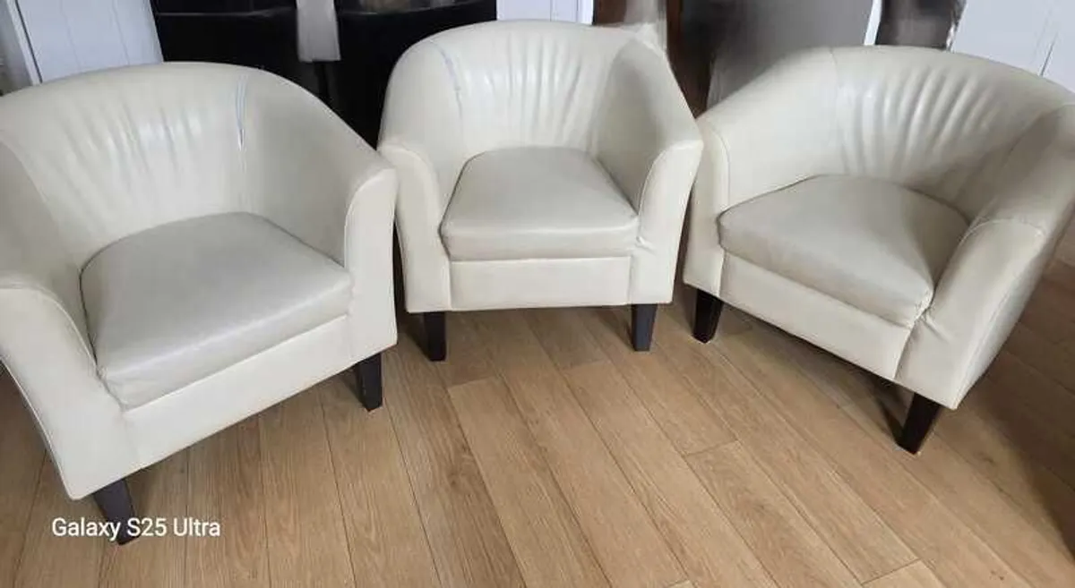 Three stylish leather arm chairs. Two require upholstery - Image 2