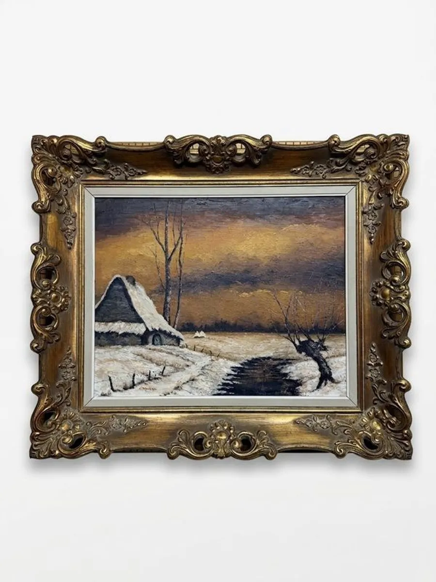 20th Century Dutch Winter Landscape Oil Painting - Image 1