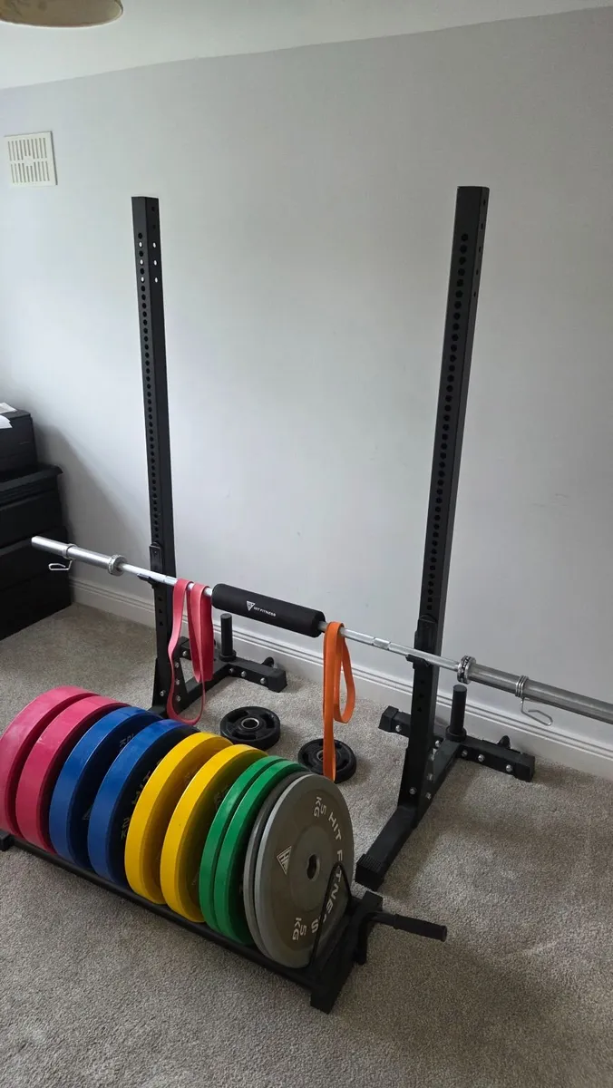 Bumper plates, barbell and rack - Image 2