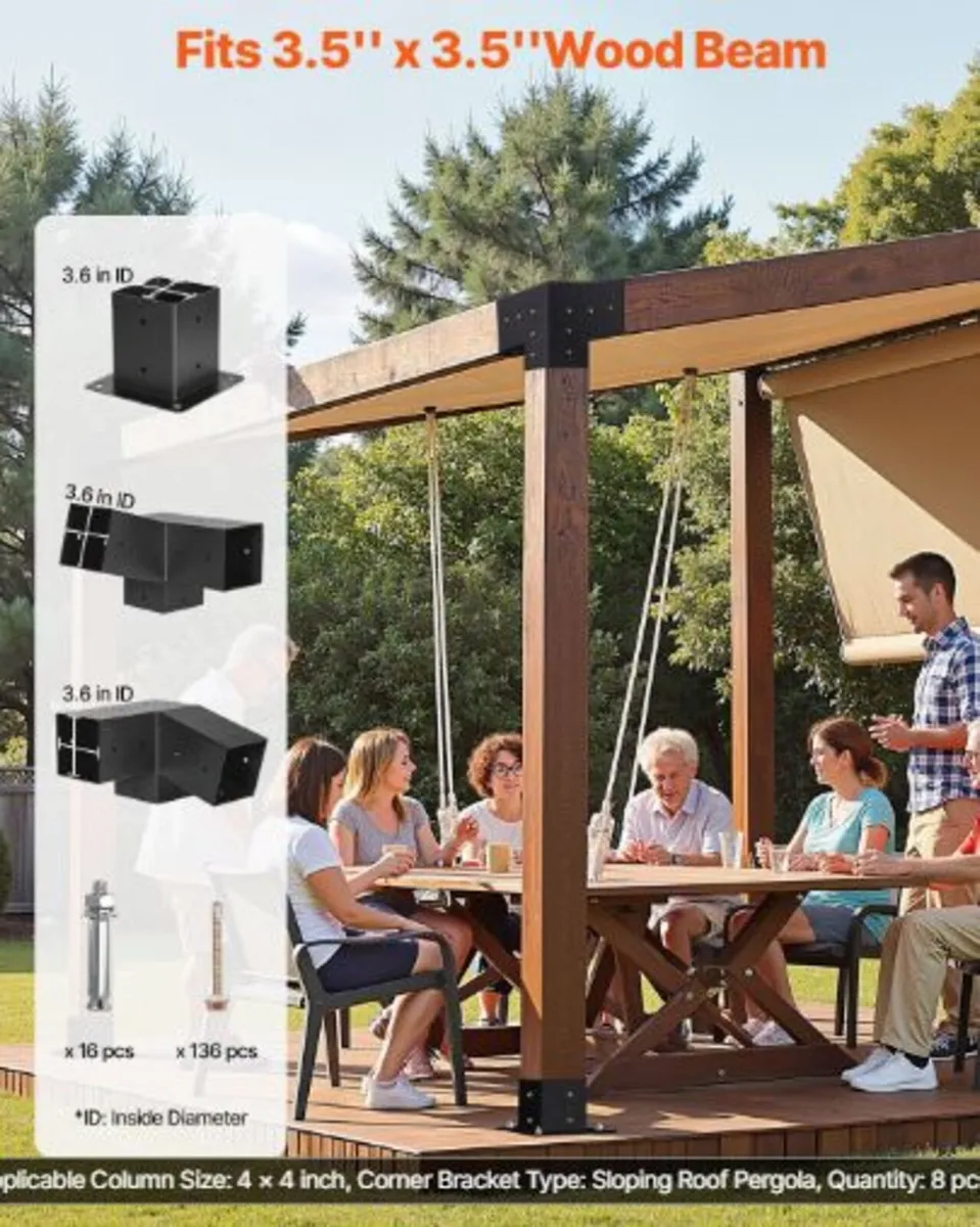 Pergola Kit,4x4 Inch 3-Way Slanted Bracket - Image 2