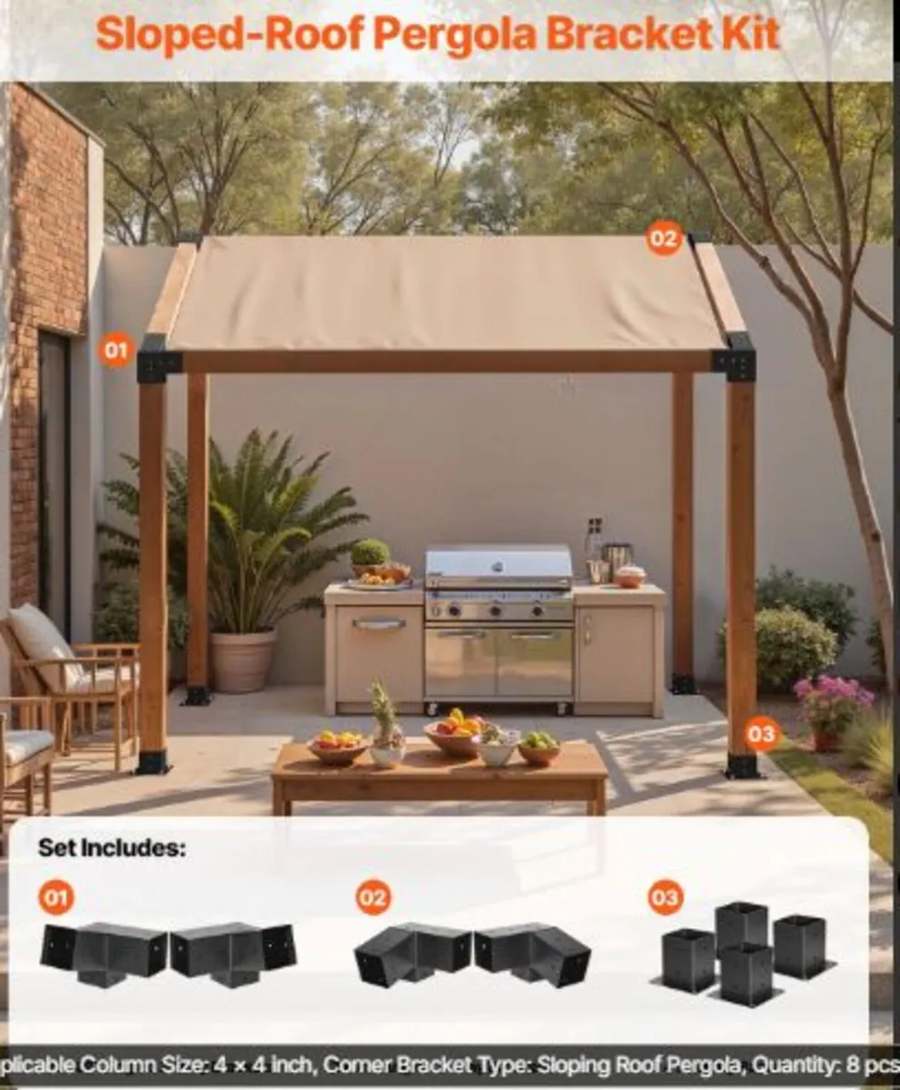 Pergola Kit,4x4 Inch 3-Way Slanted Bracket - Image 3