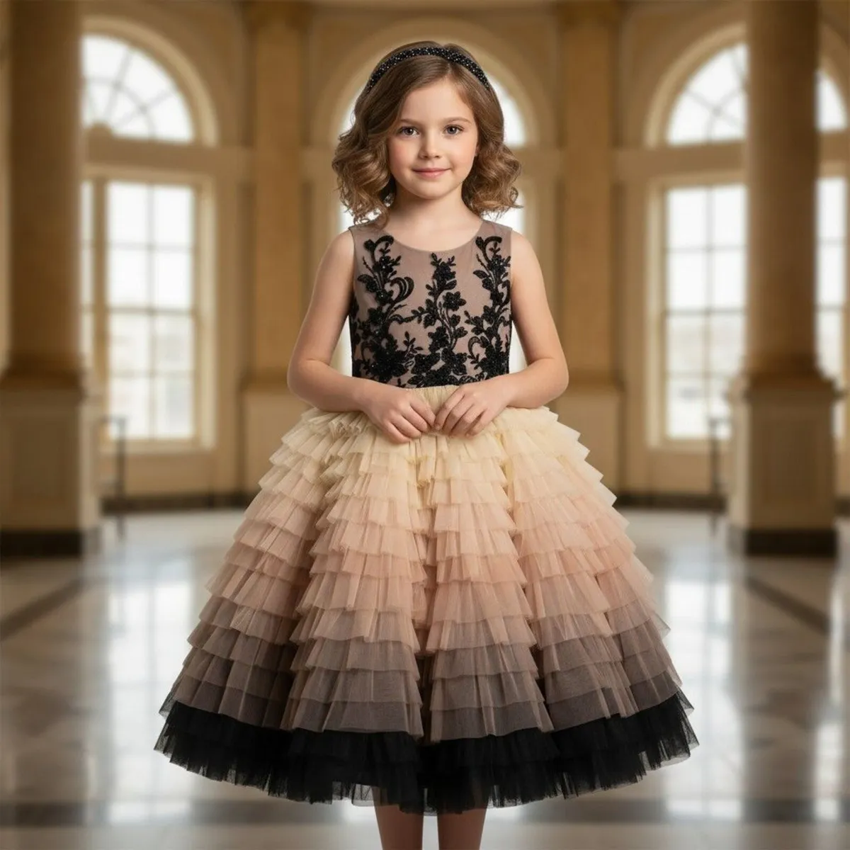 Girls Occasion Dress – The Giselle, Champagne & Bl - Image 2