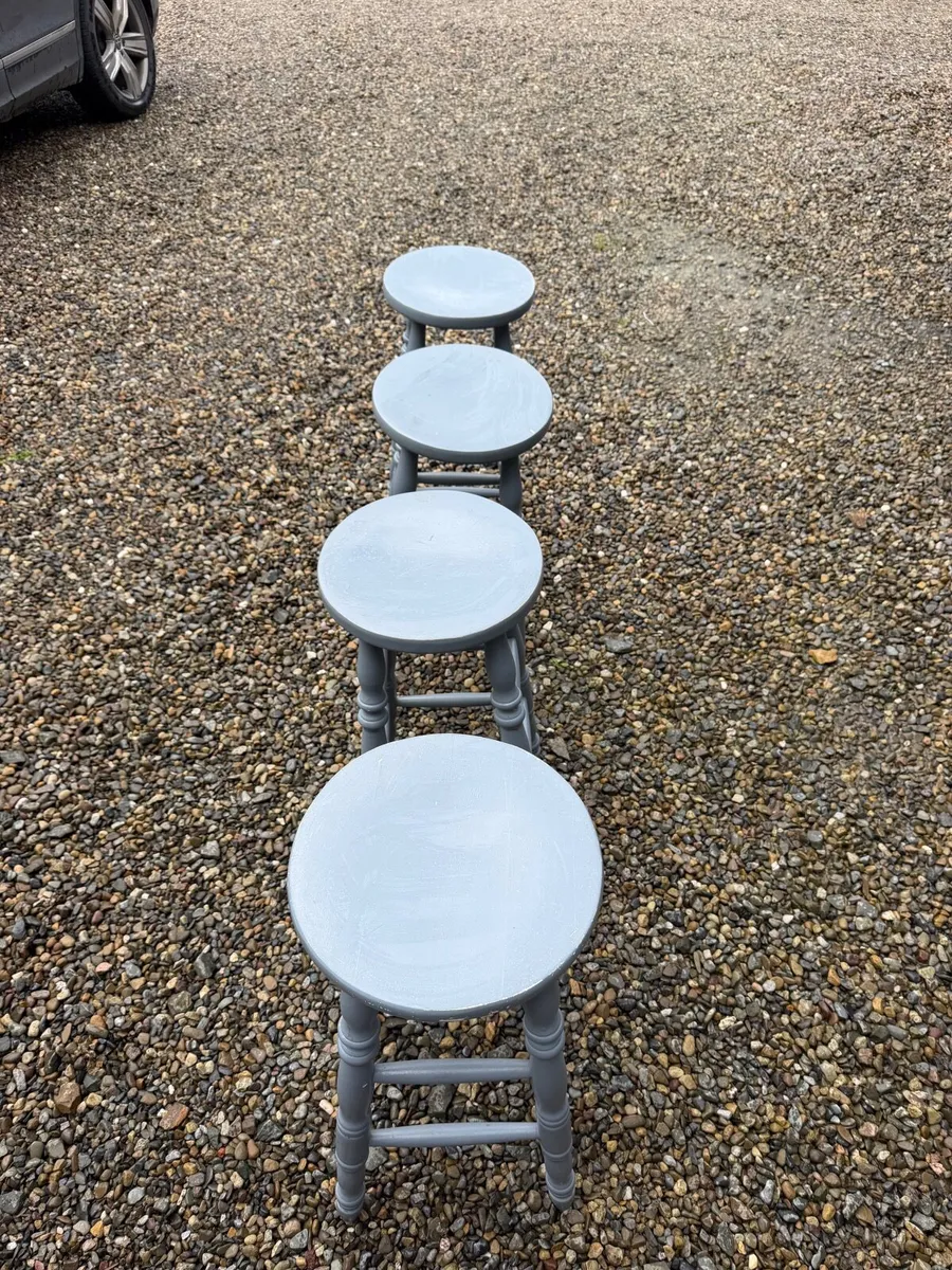 Set of 4 Solid Wood Bar Stools – Grey - Image 2