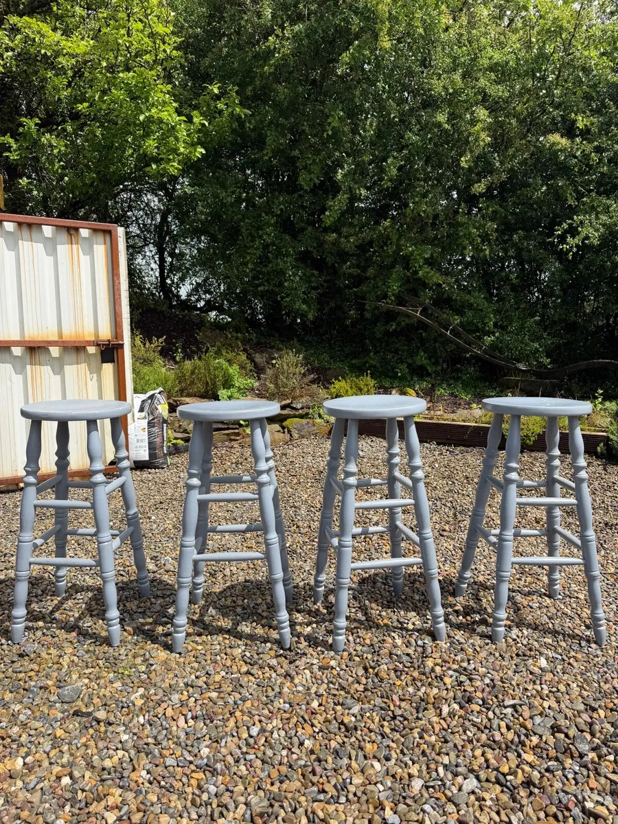 Set of 4 Solid Wood Bar Stools – Grey - Image 3