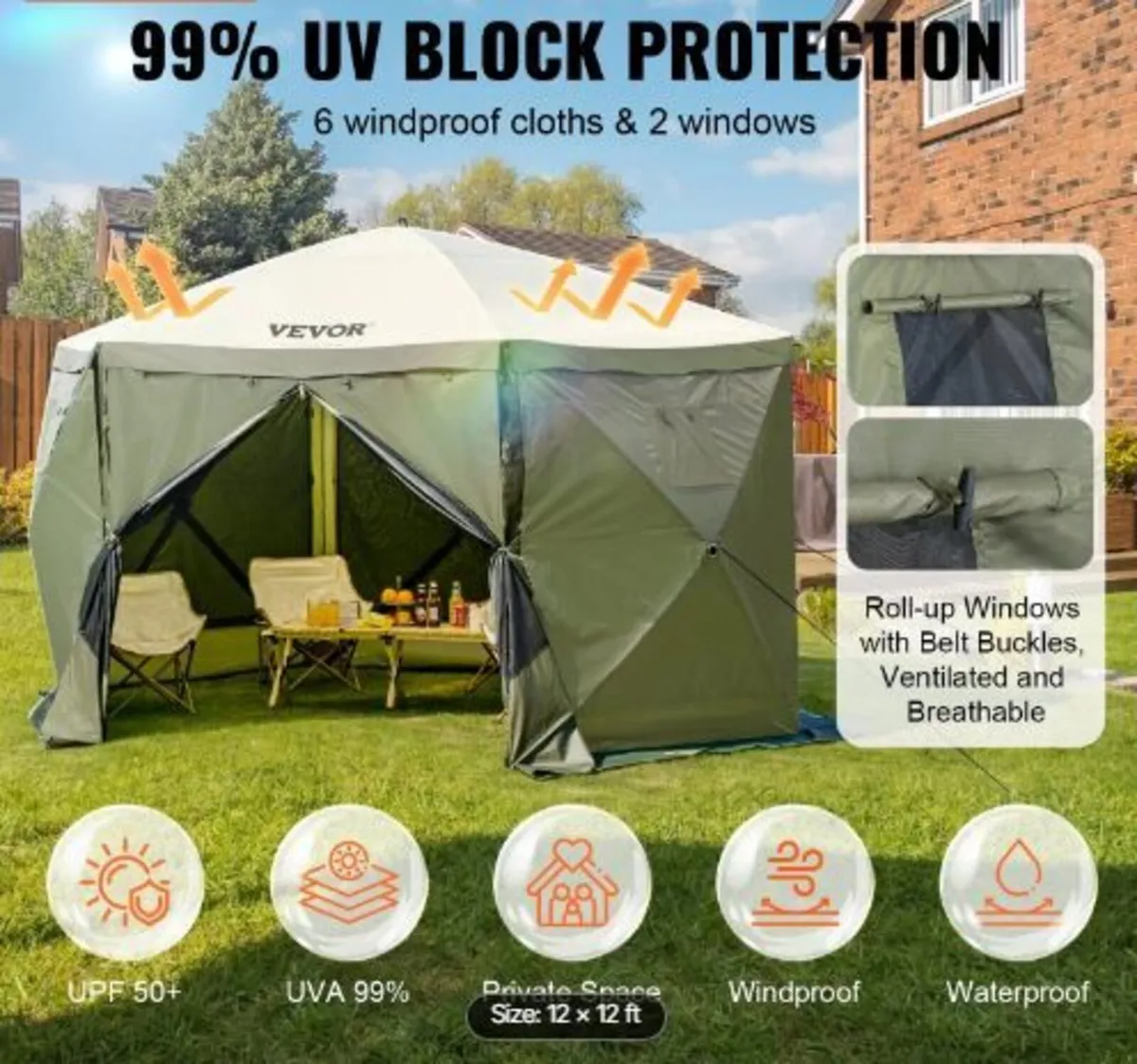 Pop Up Gazebo Tent, Pop-Up Screen Tent 6 Sided - Image 3