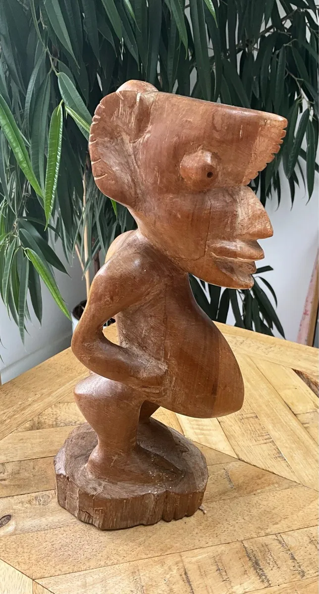 Rare Vintage AFRICAN Wooden Fat Man Sculpture - Image 2
