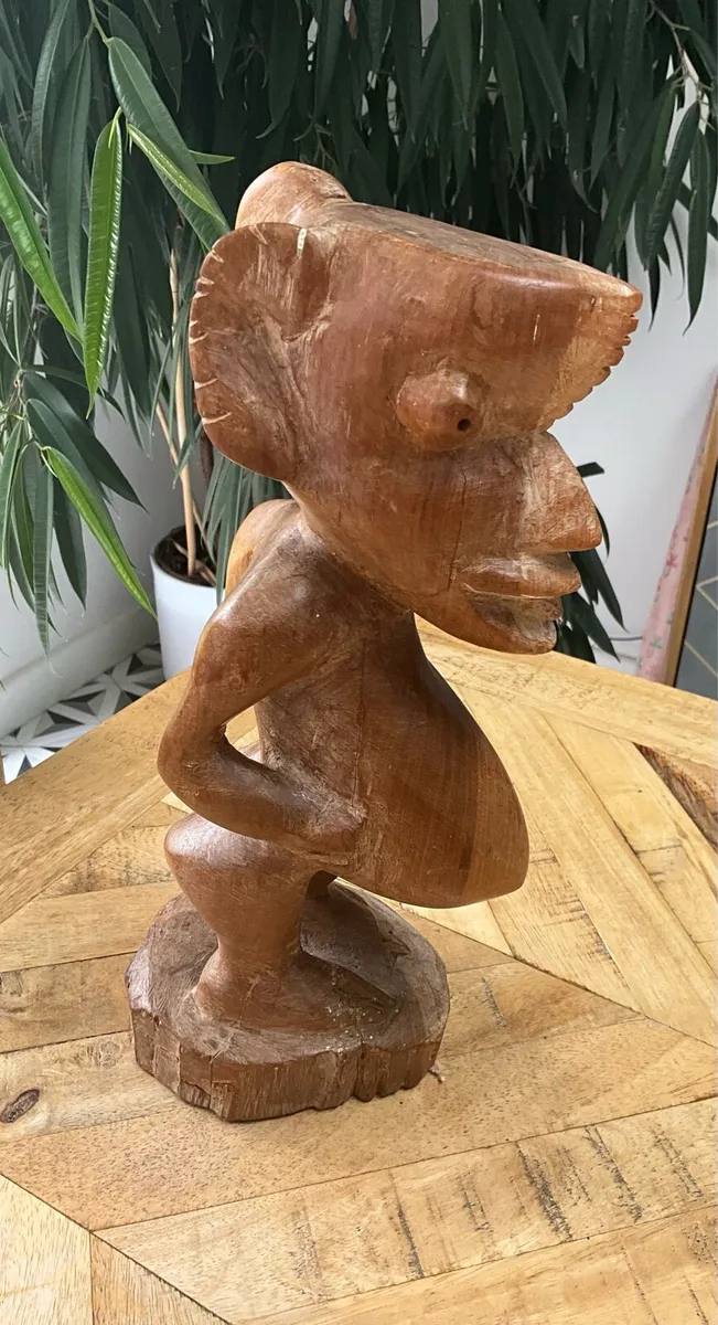 Rare Vintage AFRICAN Wooden Fat Man Sculpture - Image 3