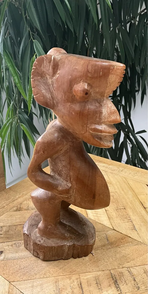 Rare Vintage AFRICAN Wooden Fat Man Sculpture - Image 4