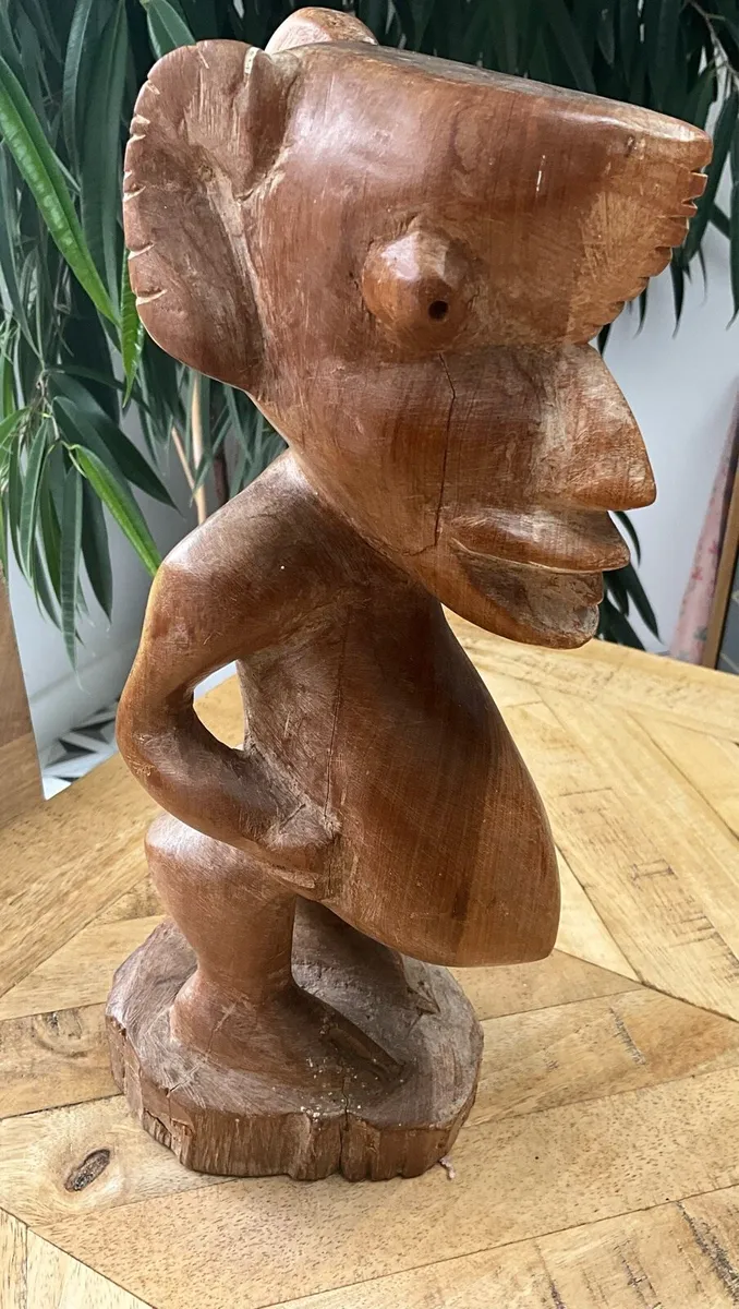 Rare Vintage AFRICAN Wooden Fat Man Sculpture - Image 1