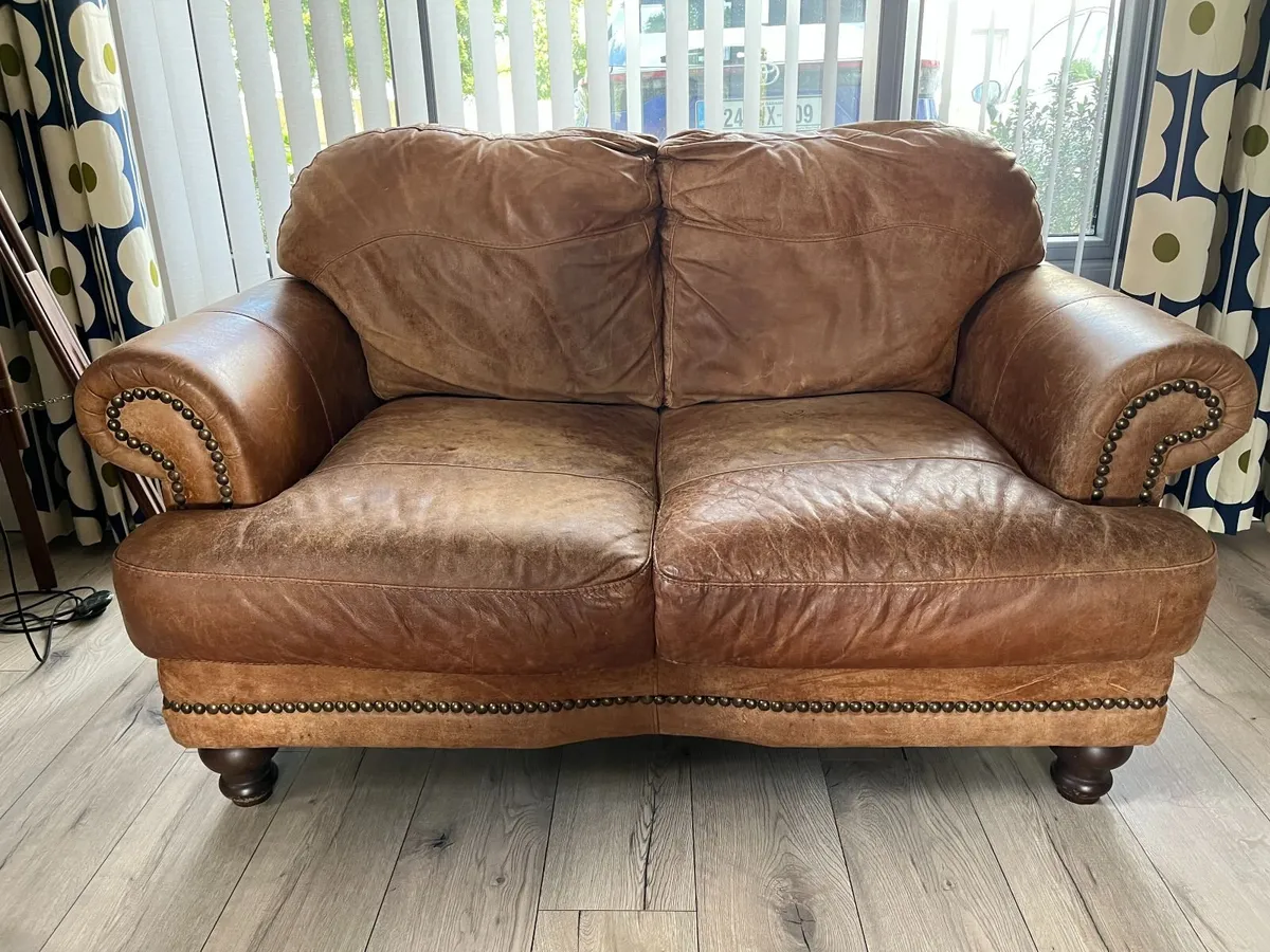 2 seater tan  leather sofa - Image 1