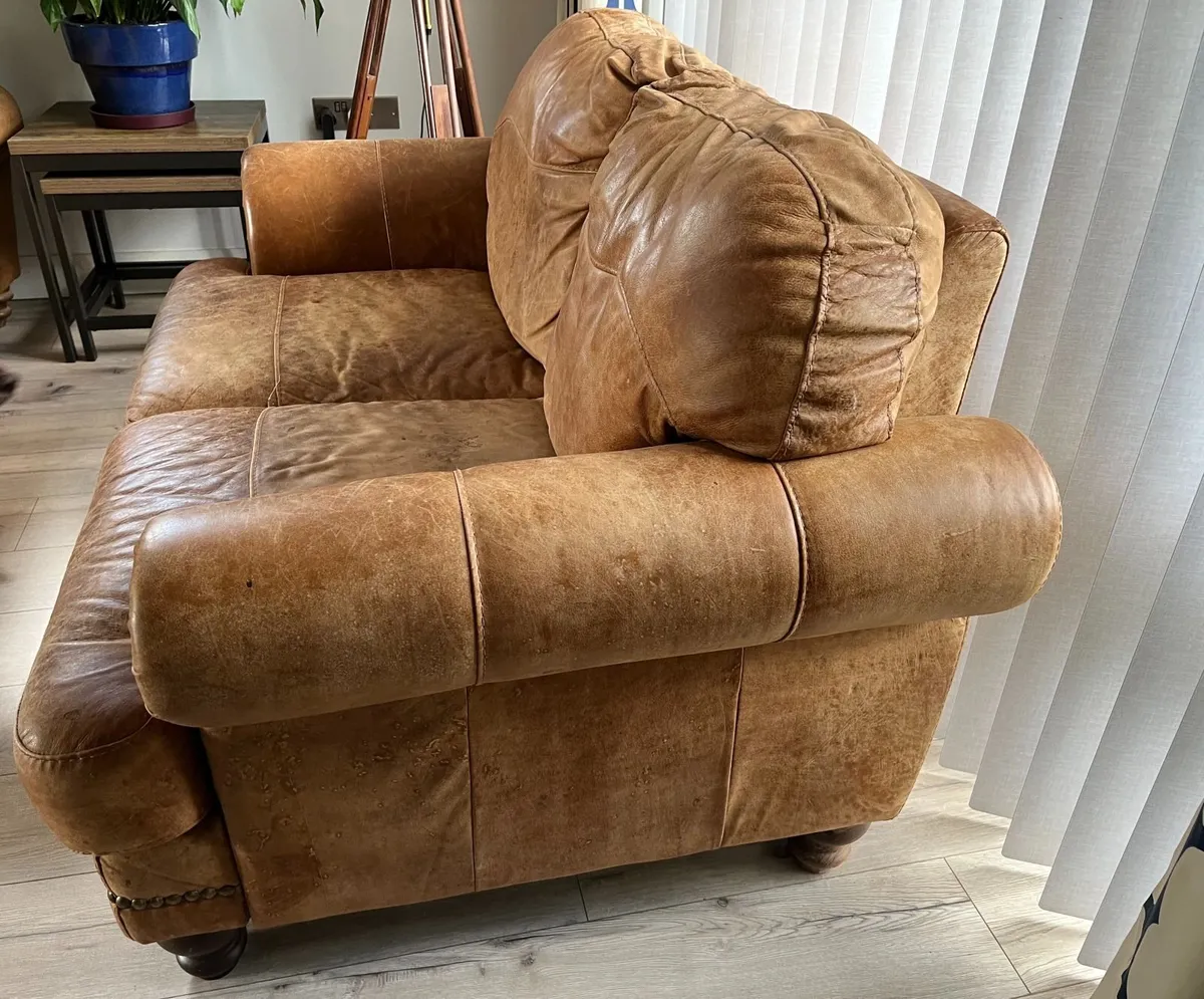 2 seater tan  leather sofa - Image 2