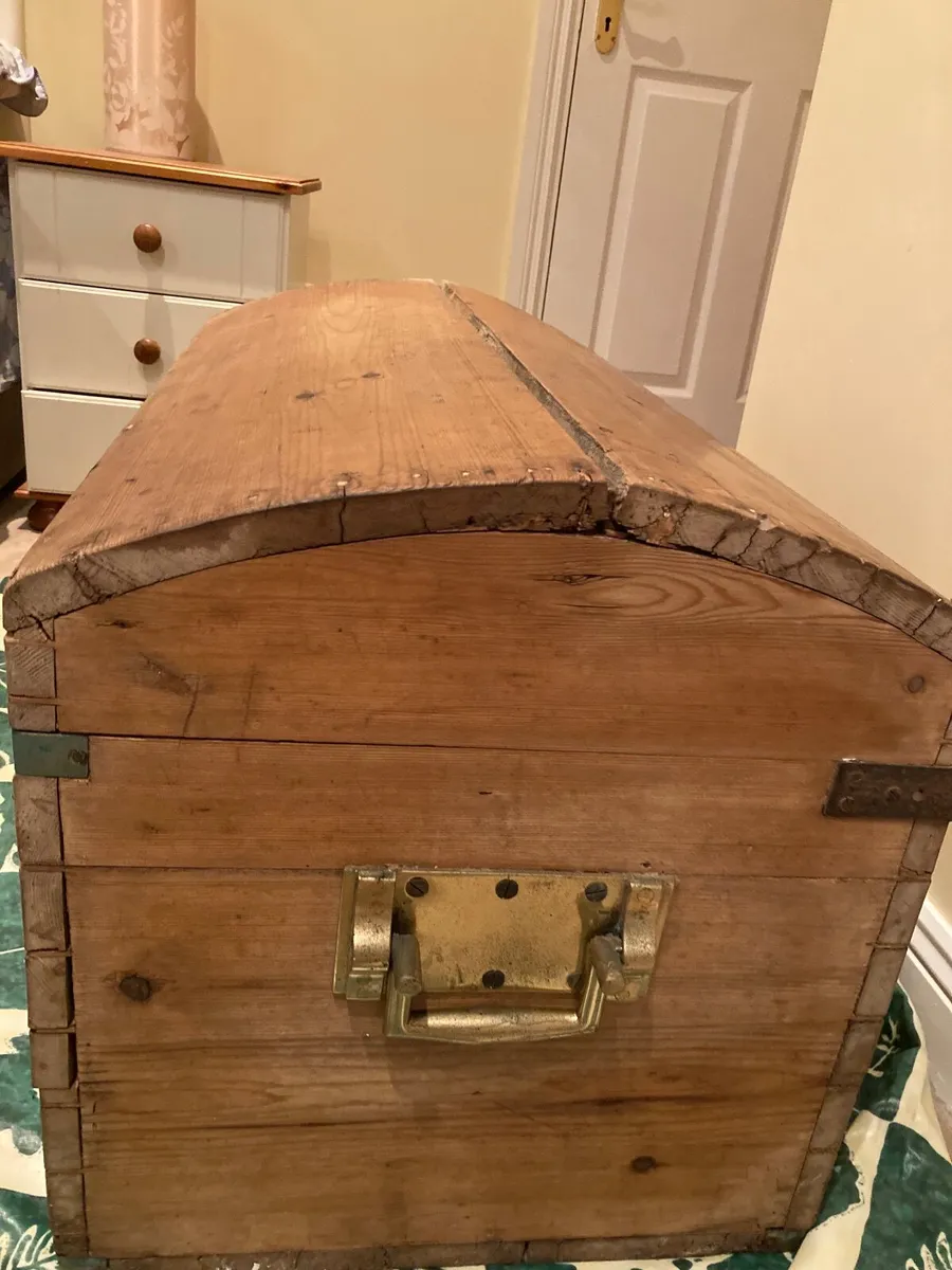 Antique Pine Chest with solid brass handles - Image 1