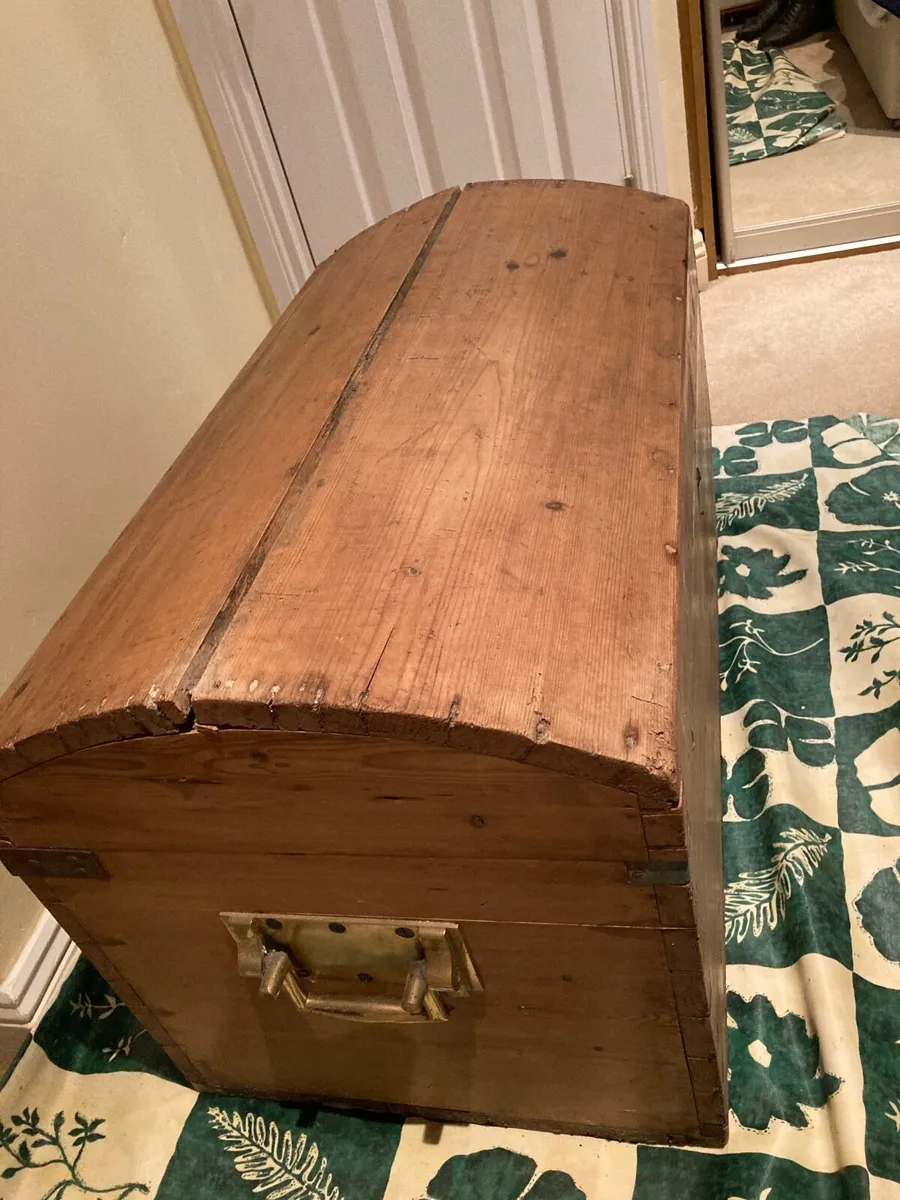 Antique Pine Chest with solid brass handles - Image 2