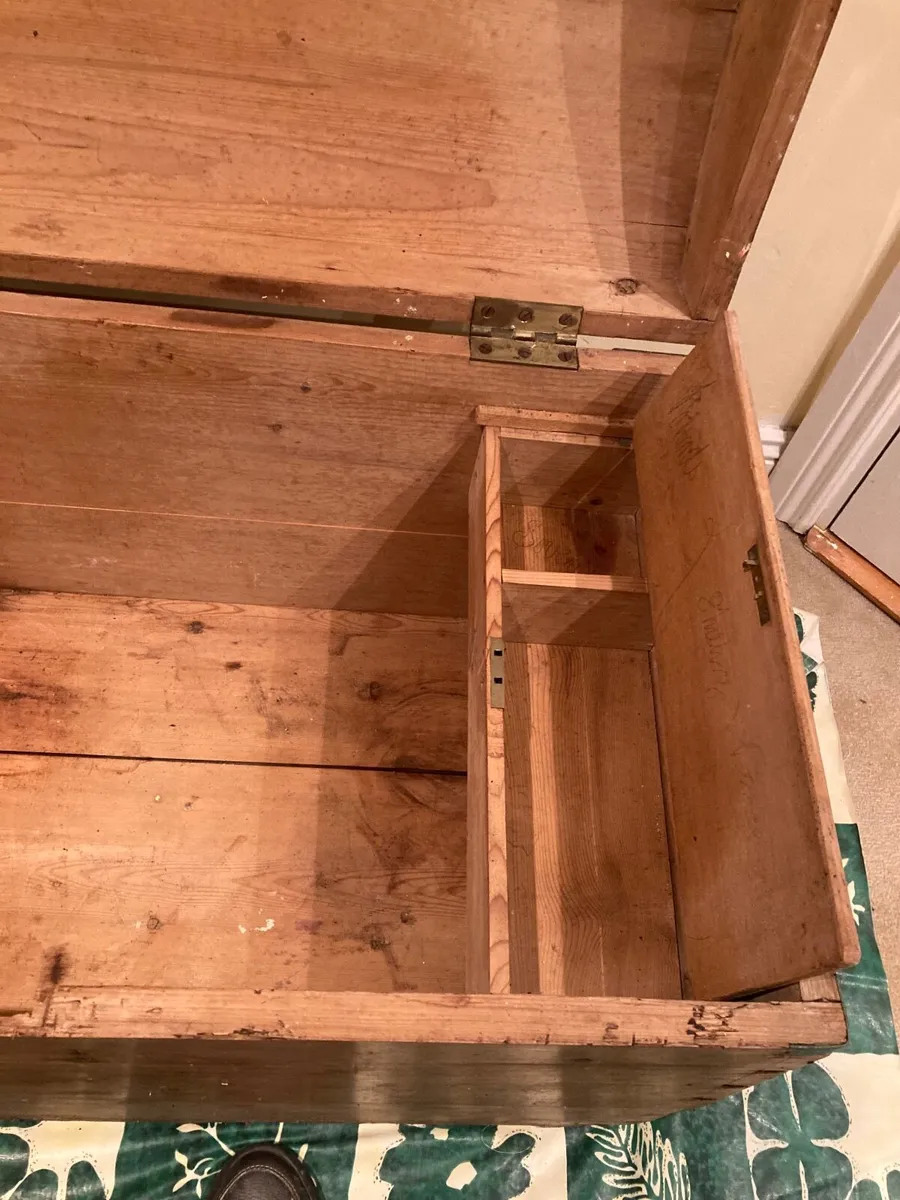 Antique Pine Chest with solid brass handles - Image 3