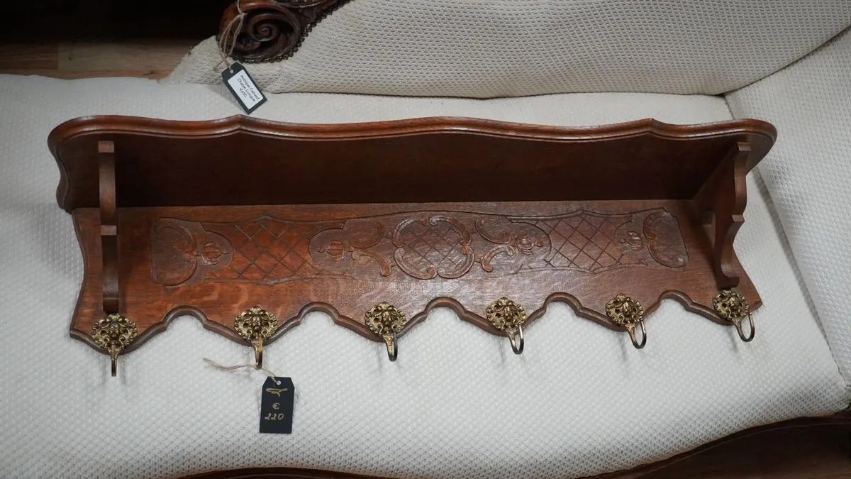 French Carved Oak Wall Coat Rack - Image 1