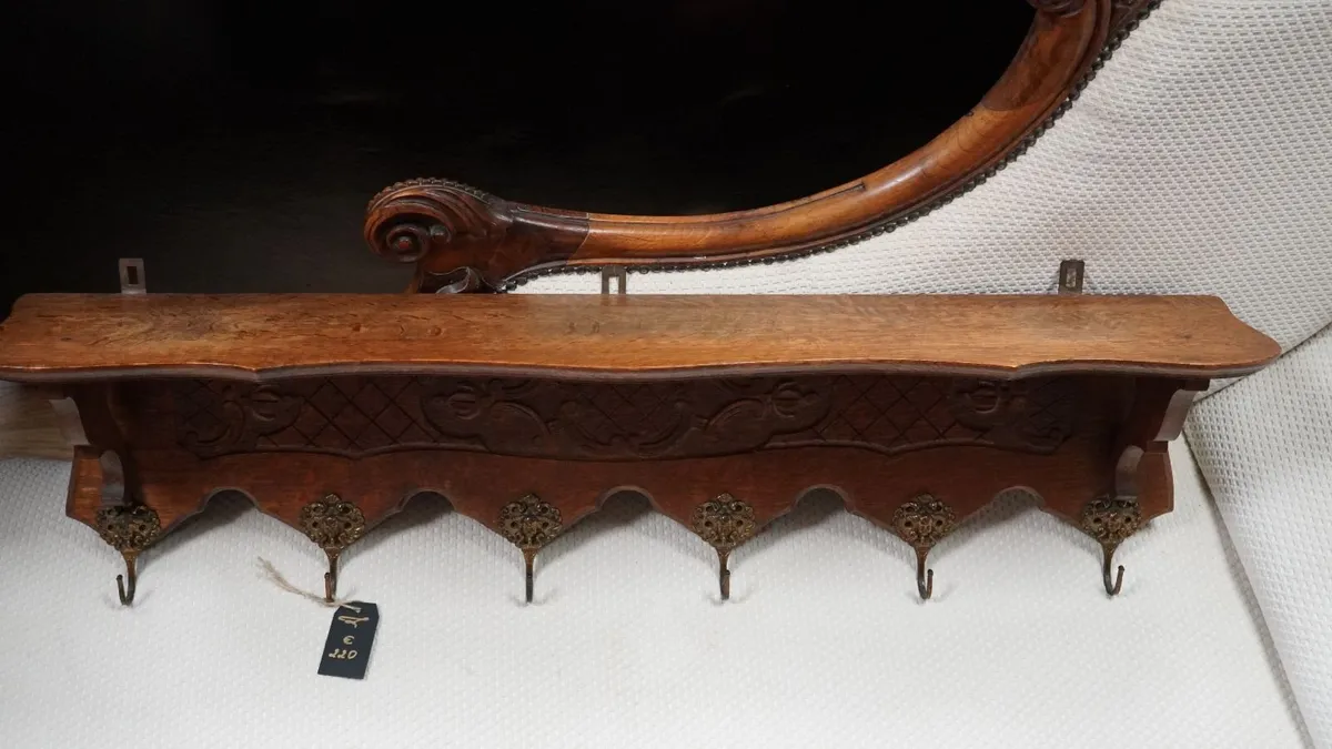 French Carved Oak Wall Coat Rack - Image 4