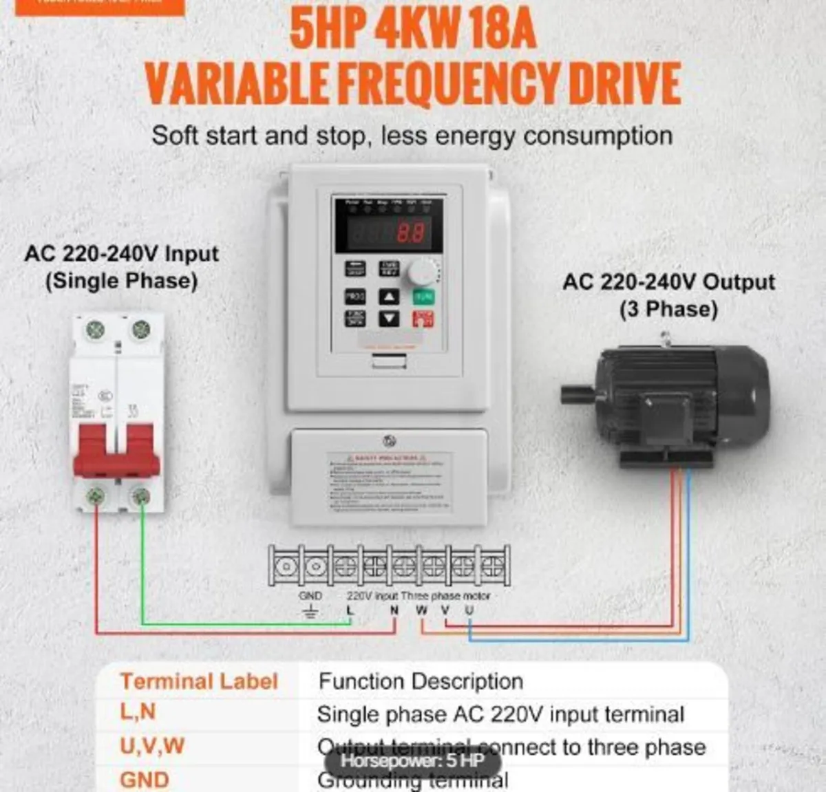 VFD 4KW，18A，5HP Variable Frequency Drive - Image 1
