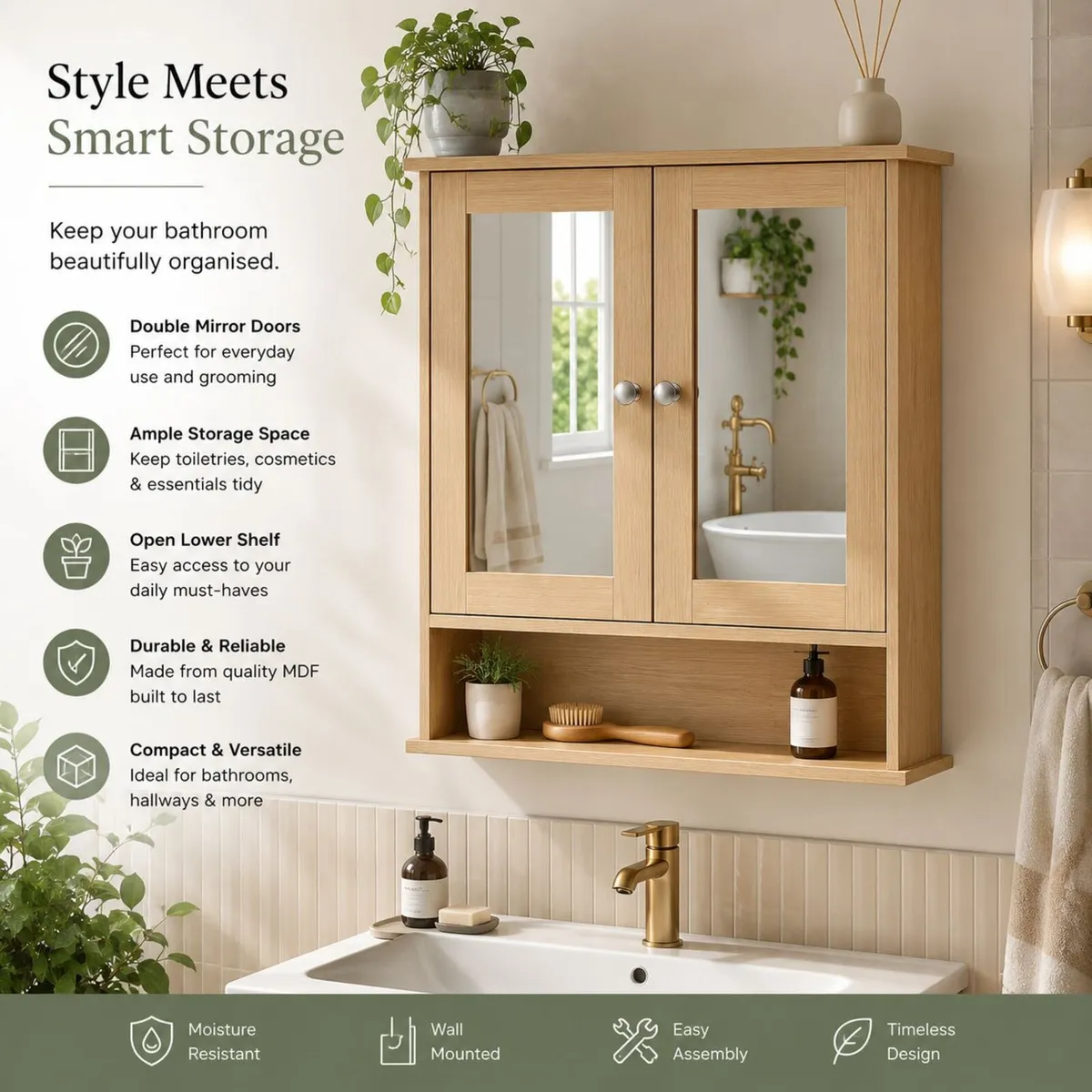 Bathroom Mirror Cabinet with Double Doors - Image 1
