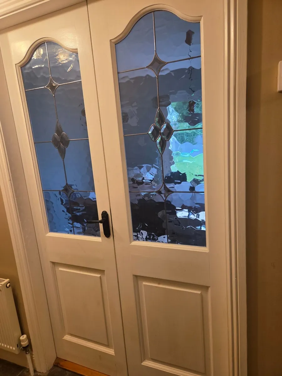 White Internal Double Doors with Decorative Glazed - Image 2